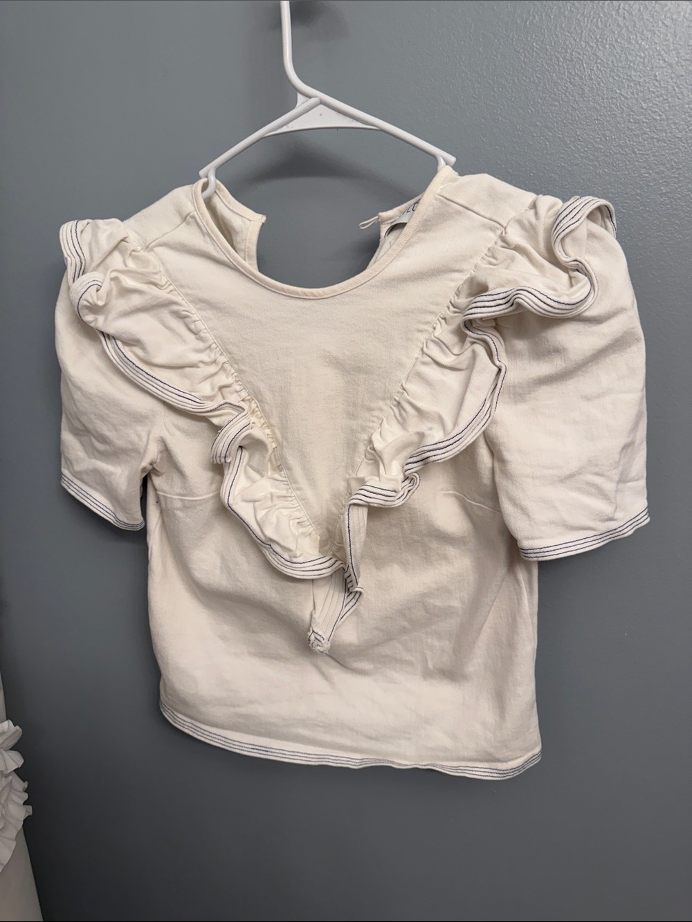 SAYLOR off white Ruffle V-Front Puff Sleeve Tee
